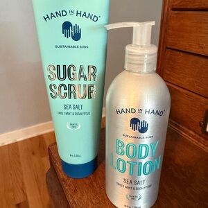 New, Hand in Hand Sugar Scrub Sea Salt Sweet Mint & Eucalyptus and Body Lotion